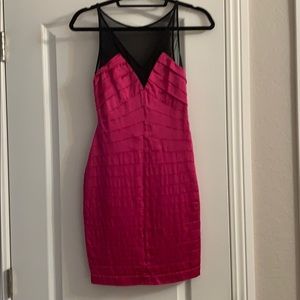 Black and pink satin dress with mesh straps